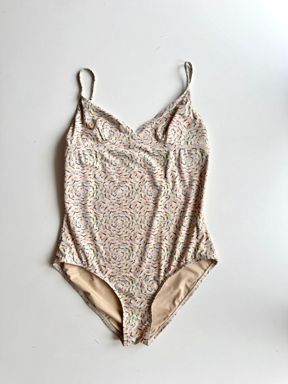 J.CREW Beige Geometrical Floral Print Triangle One Piece Swimsuit, Size 12